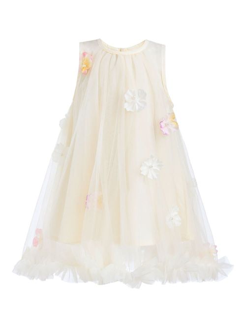 Floral-embellished tulle dress - Neutrals