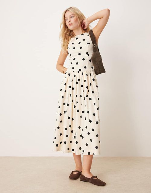 Abercrombie & Fitch | Abercrombie & Fitch high neck drop waist midi dress in black polka dot | Realry Abercrombie & Fitch | Abercrombie & Fitch high neck drop waist midi dress in black polka dot | Realry
