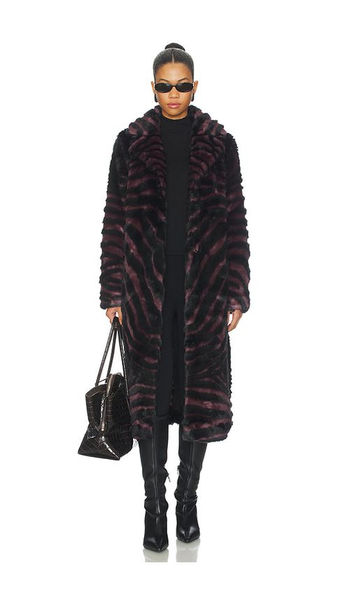 Unreal Fur Gonzo Coat in Burgundy. L. Also in M
