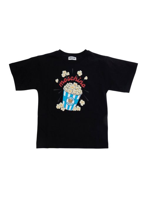 Popcorn-Print Crew Neck T-Shirt — Black