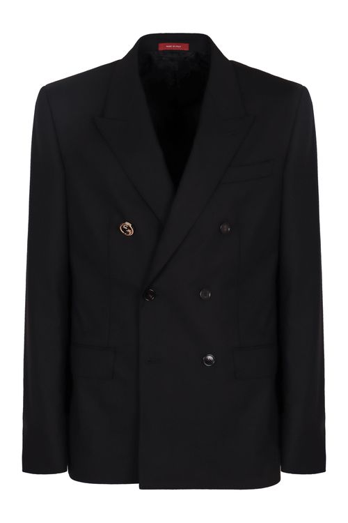 Double-Breasted Wool Blazer — Black