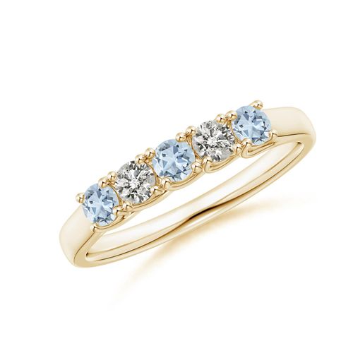 Angara 0.24 Carat Half Eternity Five Stone Aquamarine and Diamond Wedding Ring in 14K Yellow Gold