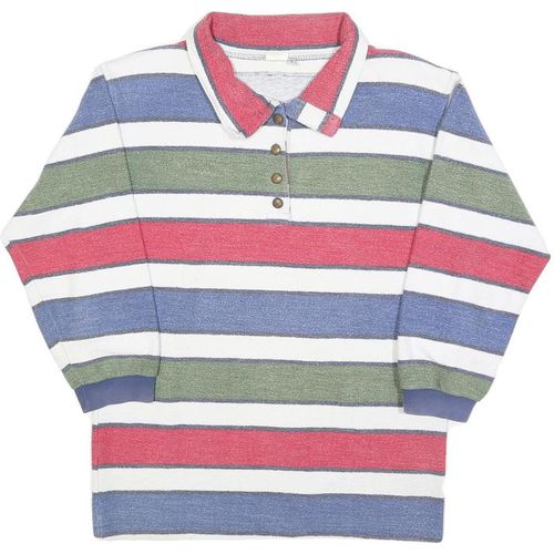 CHARLES VOGELE Womens White & Red & Blue & Green Striped Long Sleeve Polo Shirt