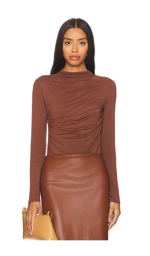 Enza Costa Viscose Jersey Twist Top in Nutshell - Brown. XL also in