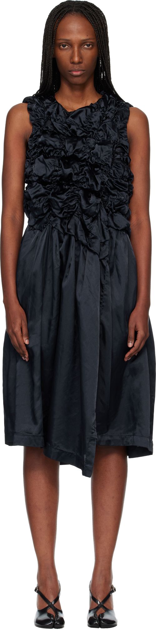 Navy Satin Thin Garment Dyed Midi Dress
