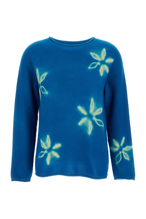 Floral Shibori Cashmere Crew Neck Pullover