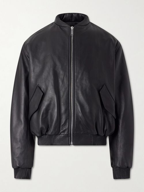 Leather Bomber Jacket - Men - Black