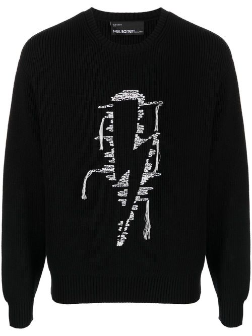 Embroidered-motif ribbed-knit jumper - Black