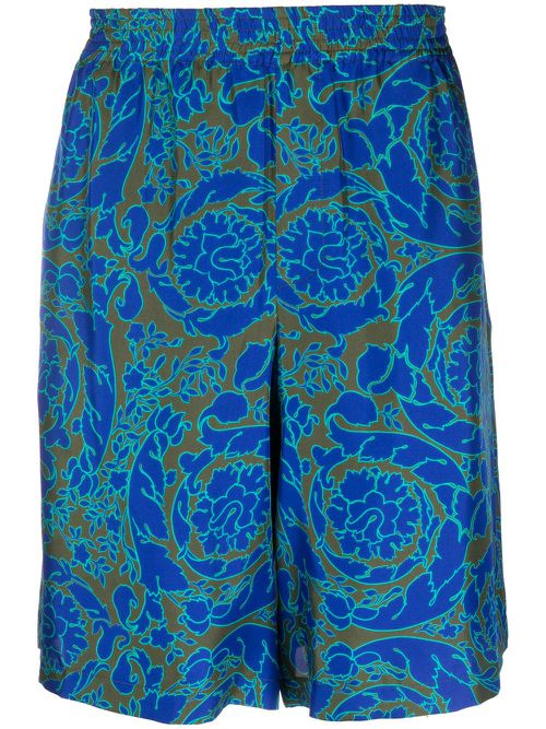 Abstract-print silk shorts - Blue
