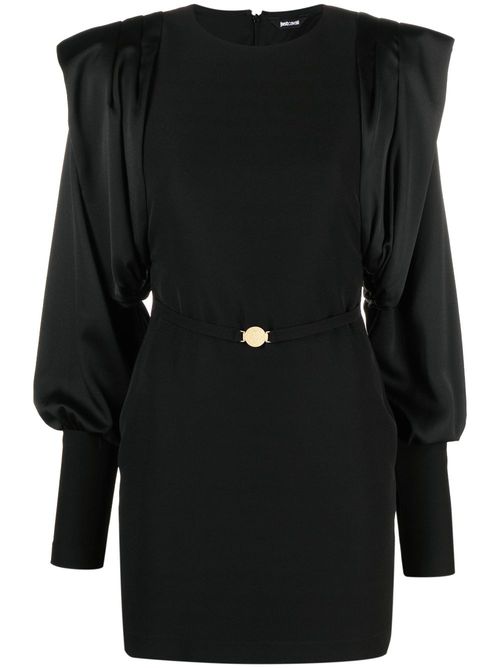 Draped-sleeve belted minidress - Black
