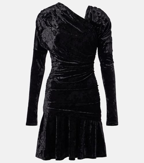 Ruched asymmetric velvet minidress