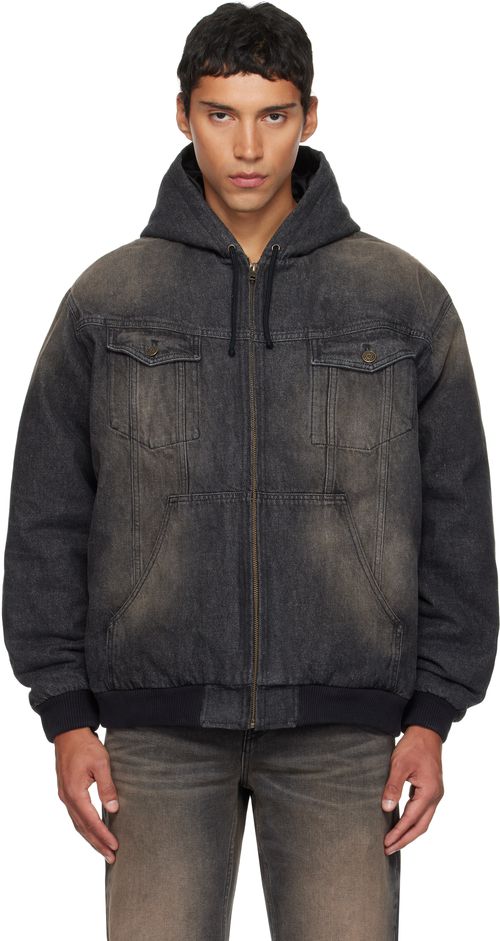 Black & Brown Hooded Denim Jacket