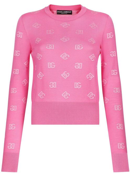 Logo-jacquard crew-neck jumper - Pink
