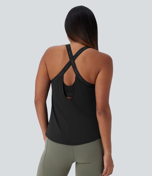 U Neck Curved Hem Cool Touch Yoga Tank Top-UPF50+ Tank Top - Black