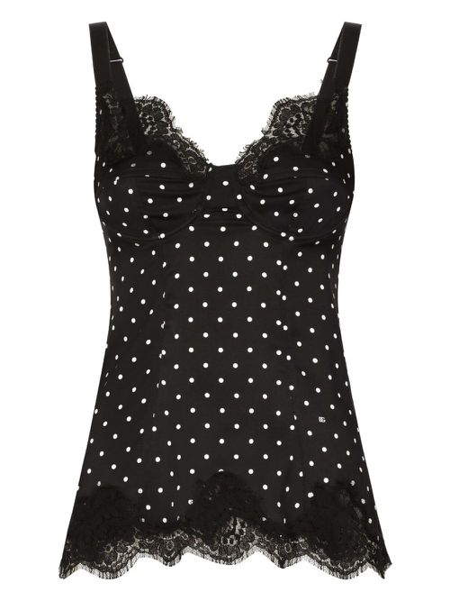 Polka dot-print lace top - Black