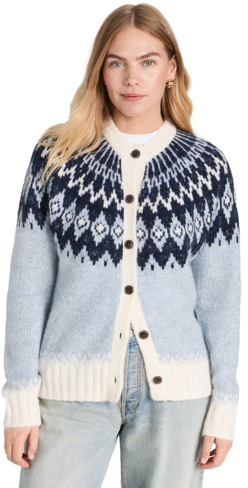 Ashwood Fair Isle Cardigan Frosty Blue Combo