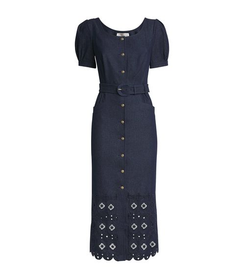 Denim Embroidered Blanca Midi Dress