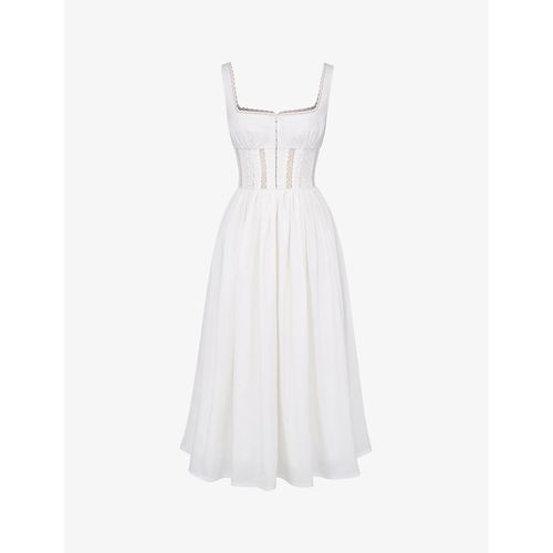 Womens White Perle Lace-trim Stretch-cotton Midi Dress