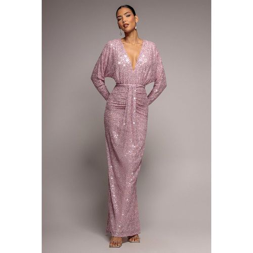 Goddiva Plunge V-Neck Sequin Maxi - Blush