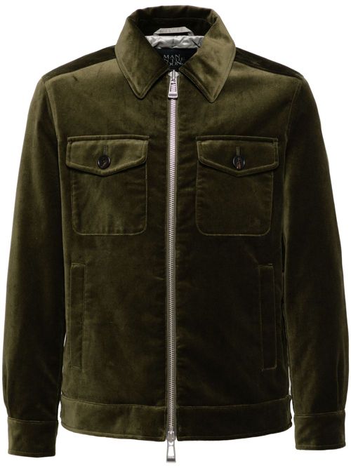 Velour multi-pockets jacket - Green