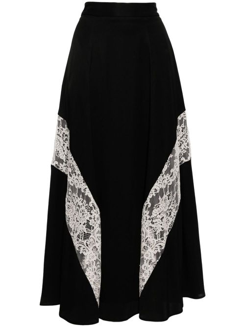 High-waist lace-trim skirt - Black