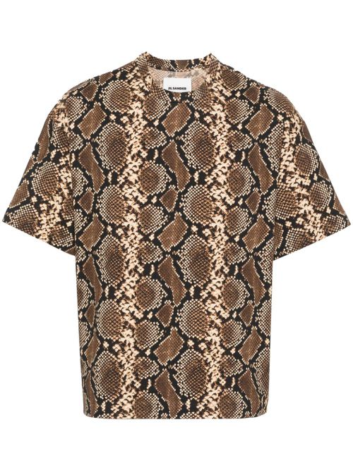 Snake-print cotton T-shirt - Brown