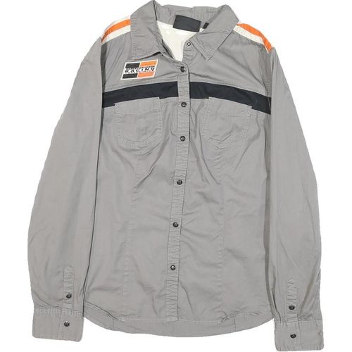 HARLEY DAVIDSON Womens Grey & Orange Racing Shirt L Cotton Blend Casual Fit Long