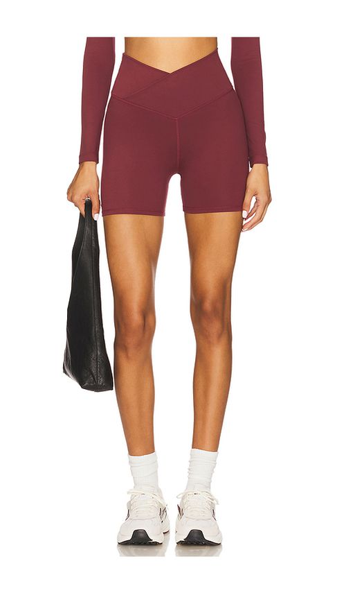 WellBeing + BeingWell FlowWell Callista Crossover 4 Inch Short in Burgundy. XS. Also in L, M, S
