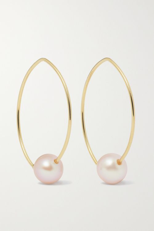 14-karat Gold Pearl Hoop Earrings - One size