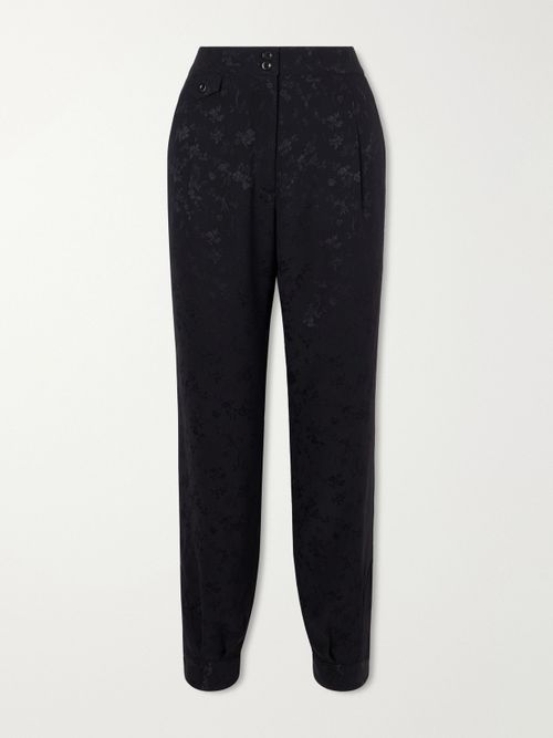 Gaucha Floral-jacquard Silk Tapered Pants - Black
