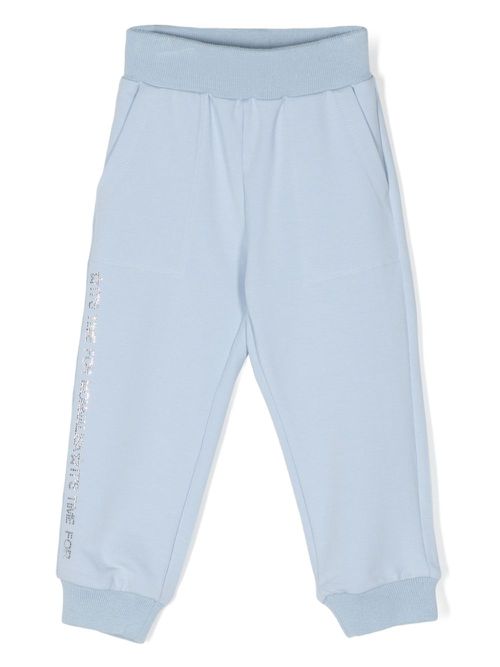 Rhinestone-embellished cotton blend track pants - Blue