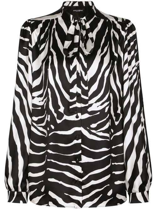Zebra print pussy-bow collar shirt - Black