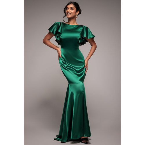 Goddiva Satin Flutter Sleeve Mermaid Maxi - Emerald Green
