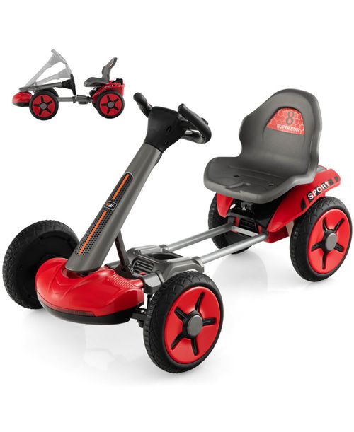 12V Kids Electric Go Kart Foldable Quad Racing Ride on Toy Car with Flashing - Red