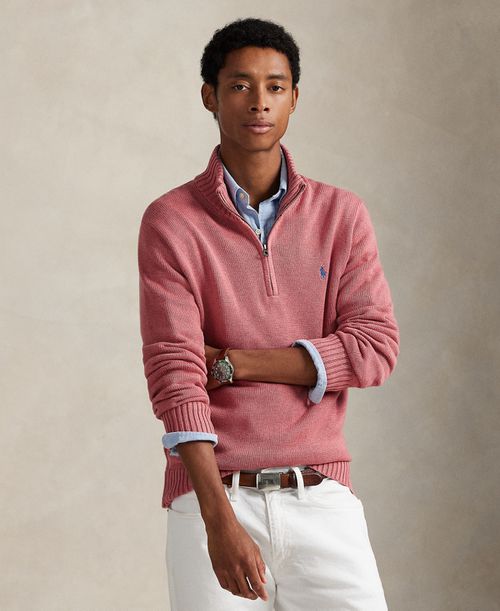 Cotton Quarter-zip Sweater - Strawberry Gelato Hthr