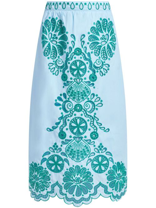 Graphic Richelieu midi skirt - Blue