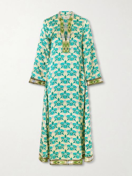 Jenna Jewelry Mare Printed Silk-satin Midi Dress - Turquoise