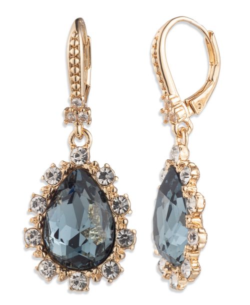 Glass Stone Gold-Tone Drama Pear Drop Earrings - Med Blue