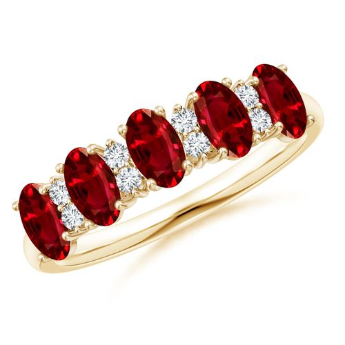 Angara 1.25 Carats Five Stone Ruby and Diamond Wedding Ring in 18K Yellow Gold