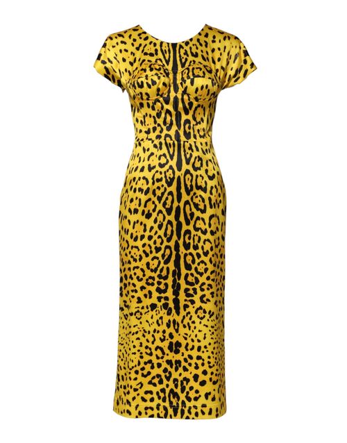 Leopard-Print Stretch Satin Dress — Yellow