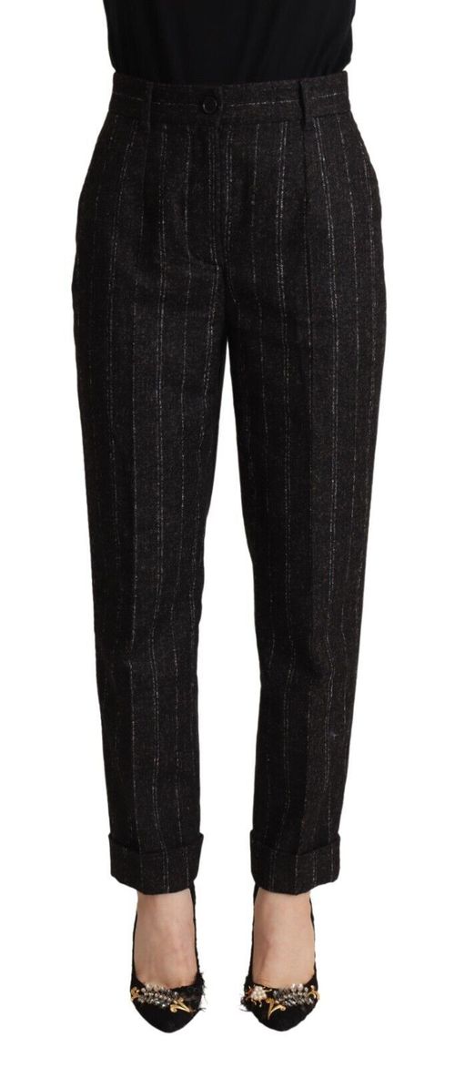 Pinstriped Alpaca-Blend Trousers — Black
