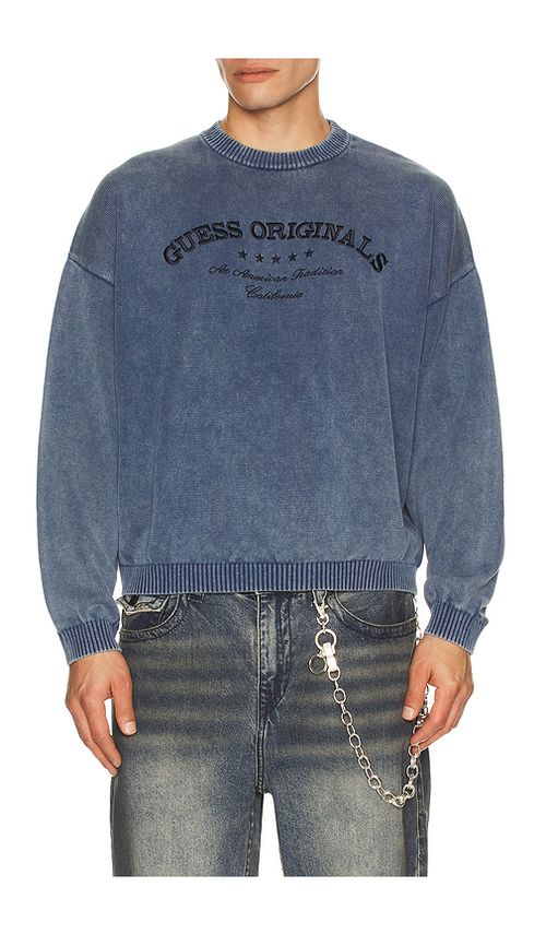 Guess Originals Boxy Logo Sweater in Blue. XL/1X. Also in L, M