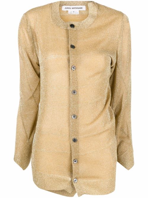Metallic-effect button-up cardigan - Yellow