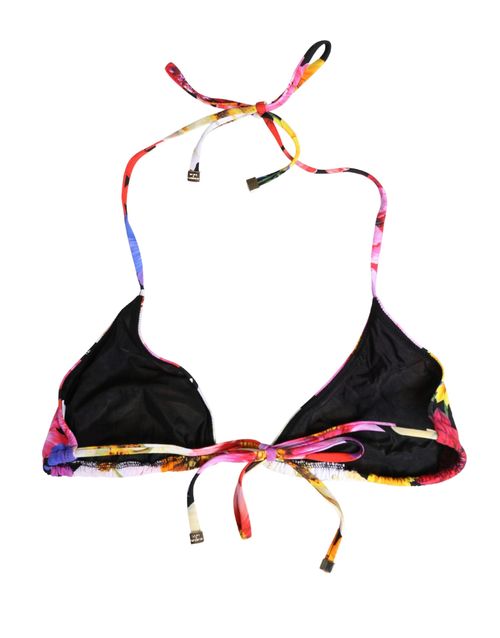 Floral Print Halter Bikini Top — Black