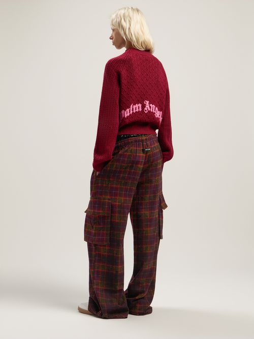 Curved Logo Ribbed Sweater Woman  Burgundy