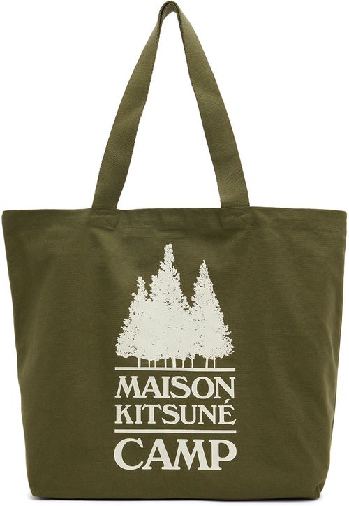 Khaki Maison Kitsune Camp Tote Bag