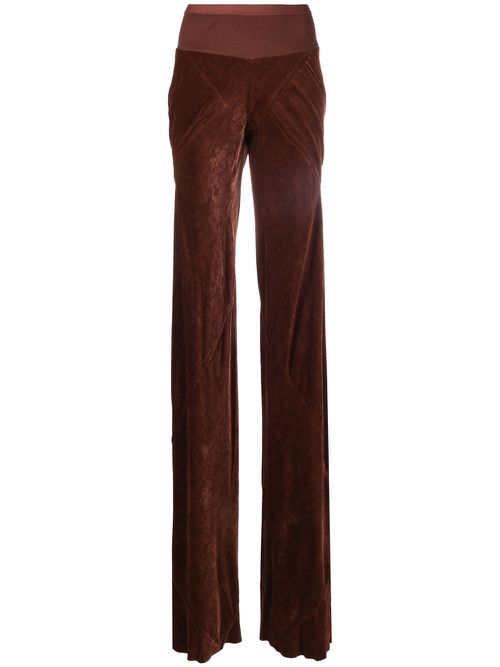 Extra-long velvet-effect trousers - Brown