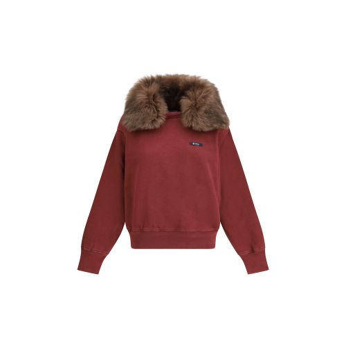 Shearling Collar Sweatshirt — Red