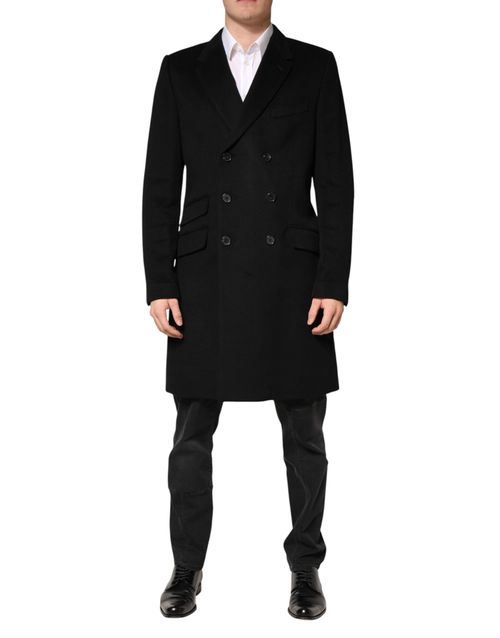 Double-Breasted Cashmere Coat — Black