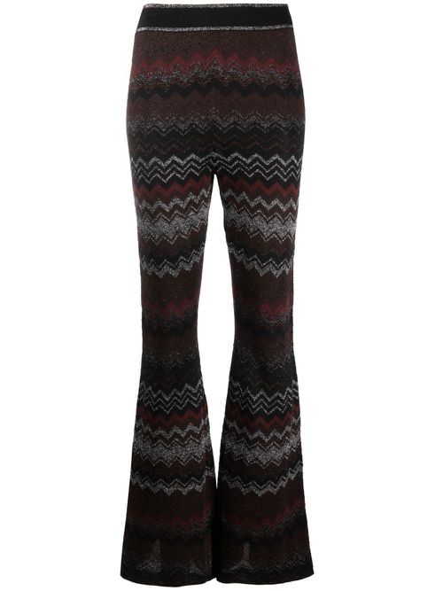 Zigzag-woven high-waisted flared trousers - Black